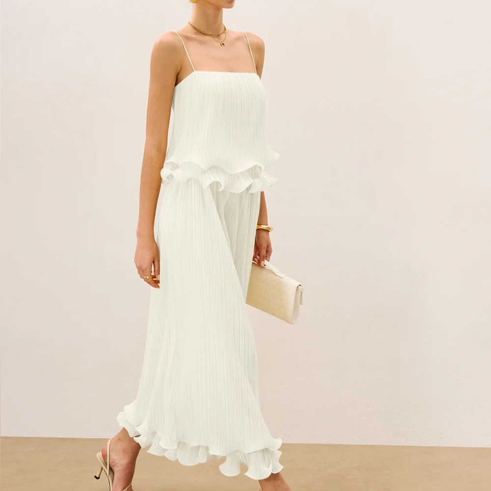 Commense Pleated Layered Ruffle Skirt Set